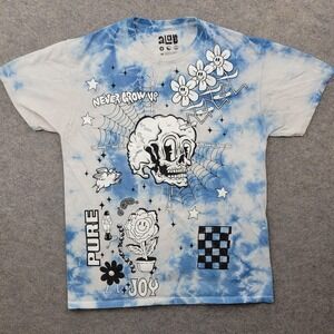 A-Lab Shirt Mens Medium Blue Tie Dye Skull‎ Psychedelic Graphic Tee Tagless